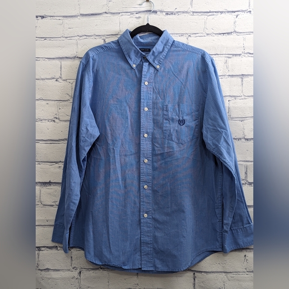 CHAPS Easy Care Blue Button Down Long Sleeve Dress Shirt Men's Size Medium - Picture 1 of 7